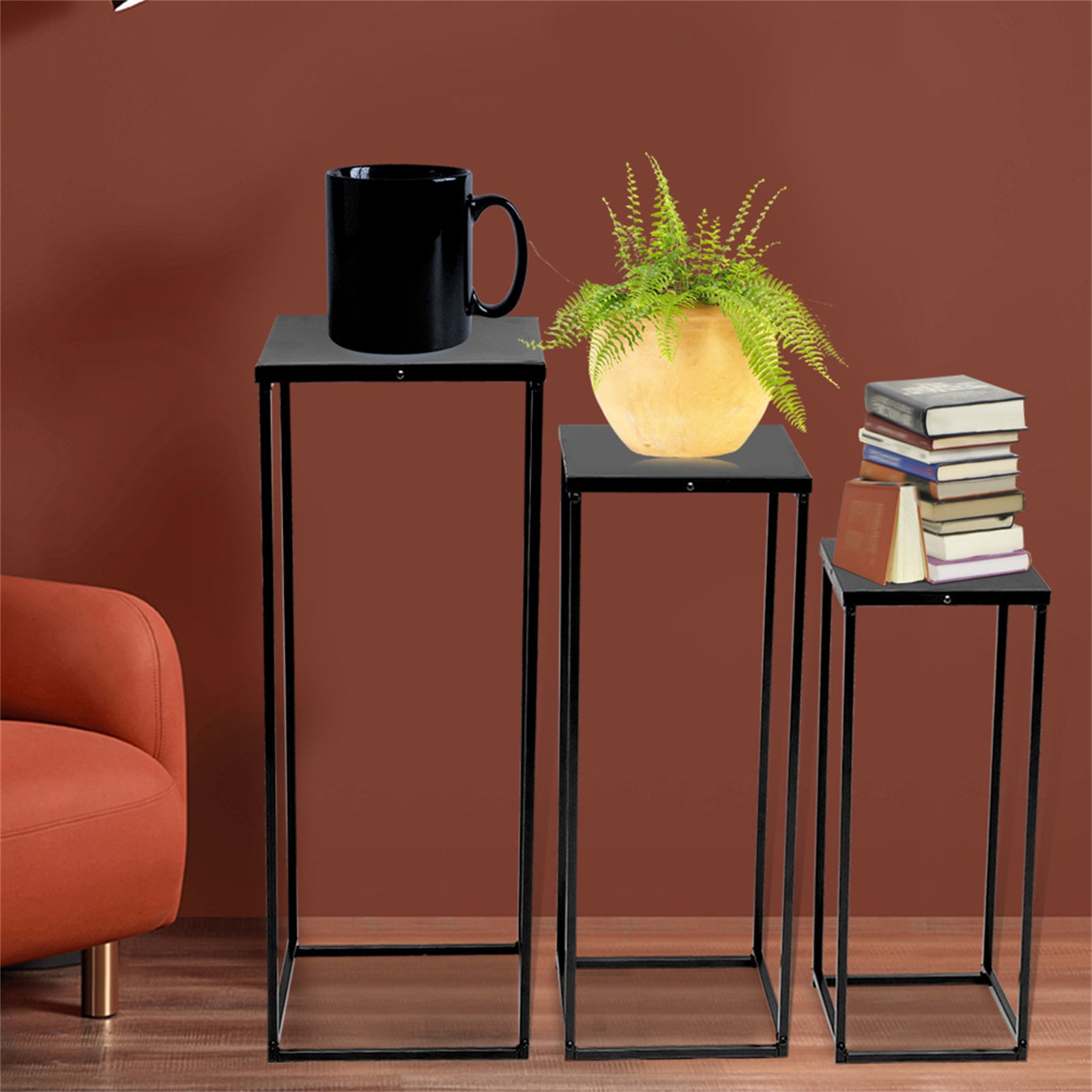 Miumaeov 3Pcs Metal Stand Balcony Patio Flower Pot Bonsai Book Storage Rack