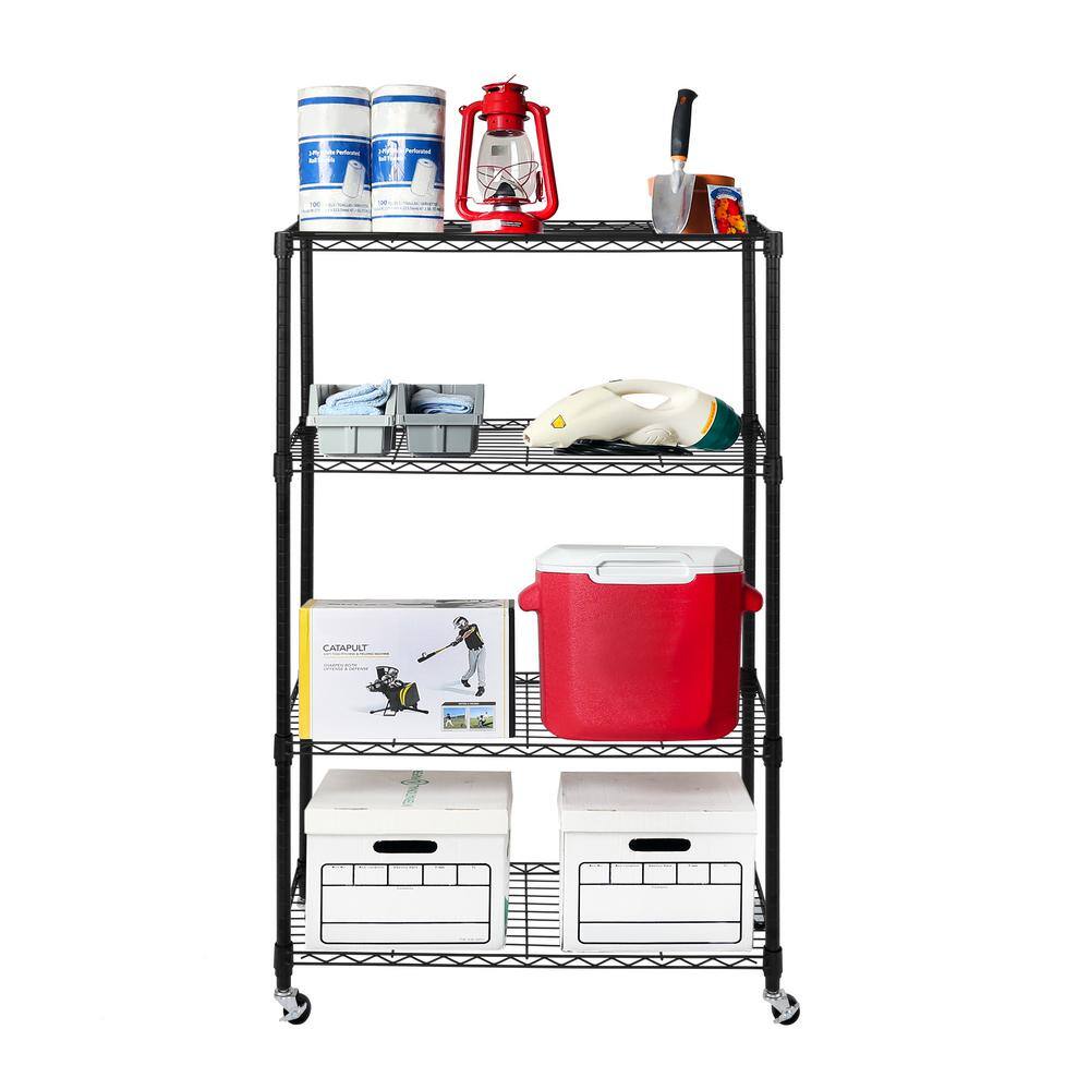 Seville Classics Black 4-Tier Heavy Duty Steel Wire Garage Storage Shelving Unit (36 in. W x 56.5 in. H x 14 in. D) SHE15380B