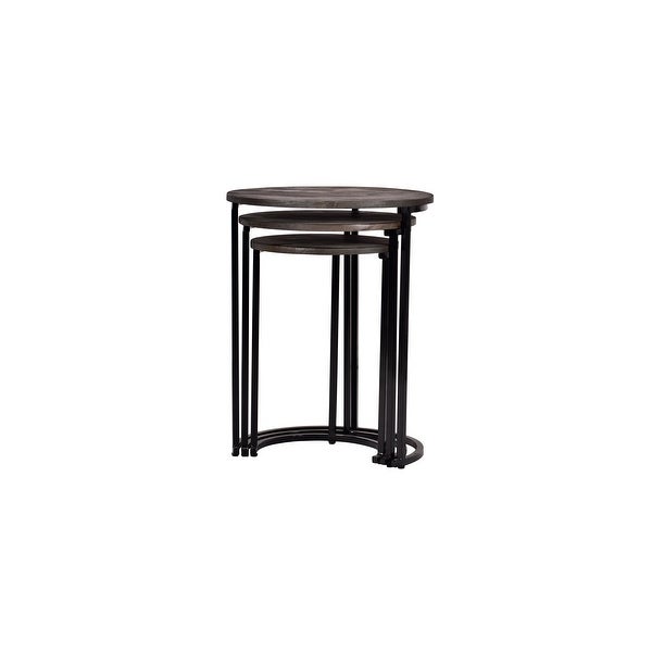 Round Set Of 3 Wooden Nesting Tables And Black Metal / 18x18x24 Inch