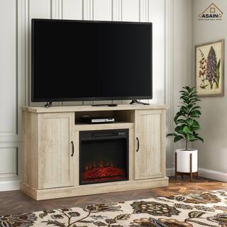 CASAINC 48 in. Freestanding Electric Fireplace with Wooden Storage TV Stand in White Oak CA-CYTVS07-WOK