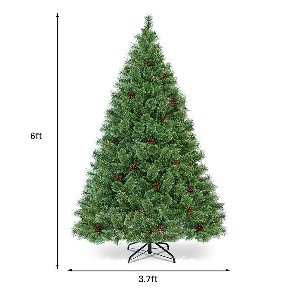 Costway 6Ft PreLit PVC Artificial Carolina Pine Tree Flocked Cones