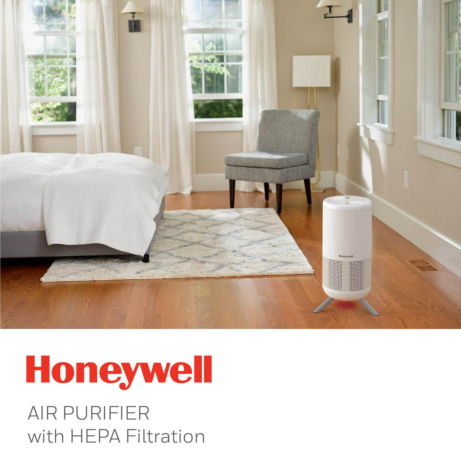 Honeywell Designer Series HEPA Air Purifier Tower， Medium-Large Room (190 sq ft)， White a Intelligent Auto Mode and UltraQuiet Technology  Wildfire， Smoke and Airborne Allergen Air Purifier， HPA830