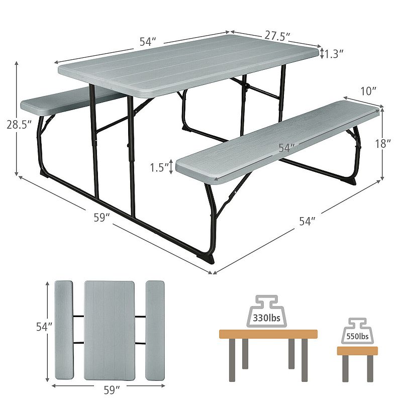 Indoor and Outdoor Folding Picnic Table Bench Set with Wood-Like Texture