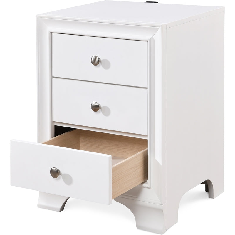 ClickDecor Edmond 3 Drawer Nightstand End Table with USB Charging Station, White