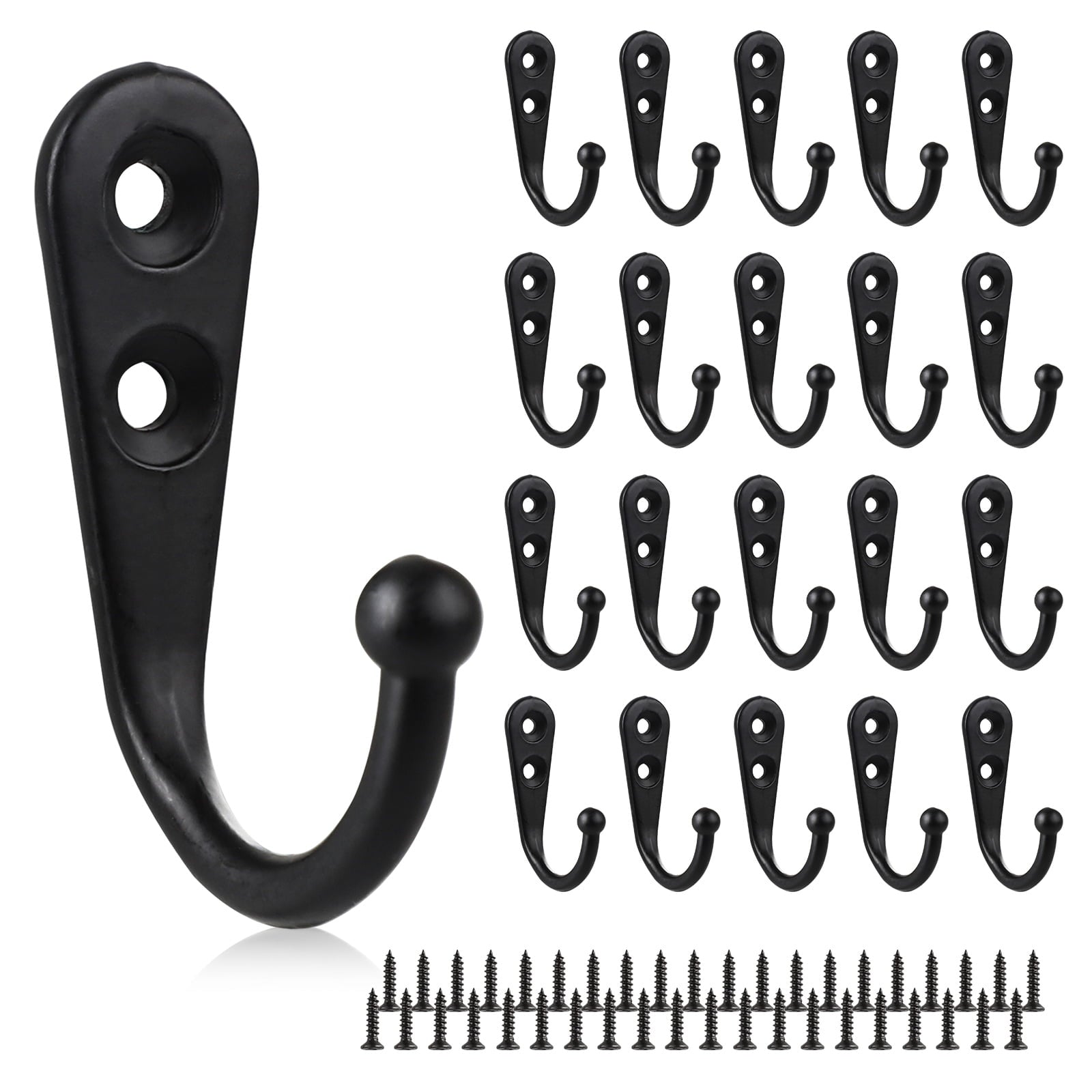 TSV Heavy Duty Robe Hook Retro Wall Hanger Rustproof Hardware for Hanging Coat Towel Clothes, 20-Pack Black