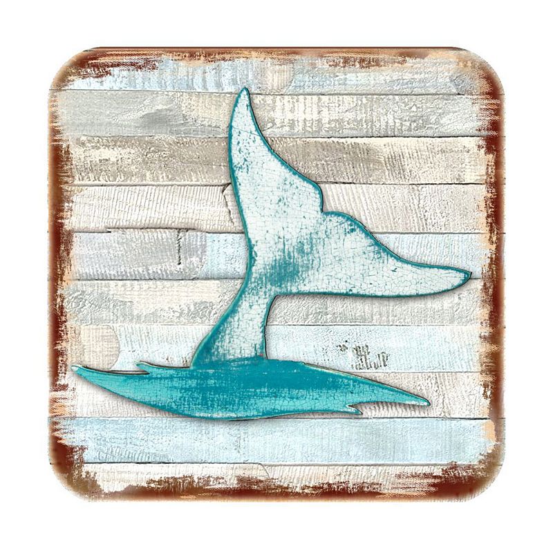 Whales Tale Coastal Wooden Cork Coasters Gift Set of 4 by Nature Wonders