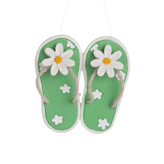 Resin Green Flipflop flower Orn