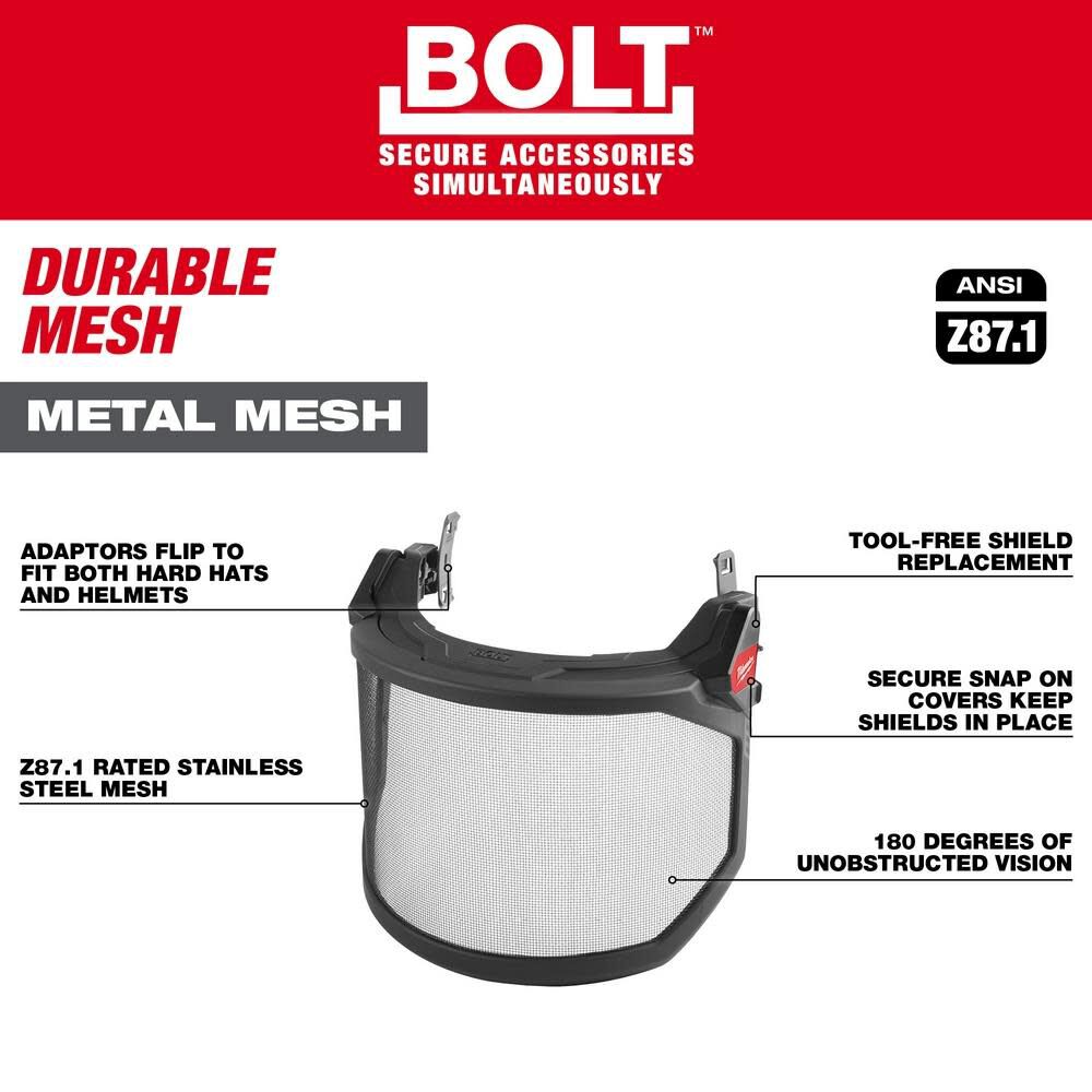 Milwaukee BOLT Full Face Shield Metal Mesh Compatible with Safety Helmets and Hard Hats 48-73-1430 from Milwaukee