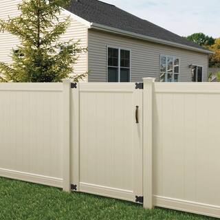 Veranda Pro Series 4 ft. W x 6 ft. H Tan Vinyl Woodbridge Privacy Fence Gate 118678