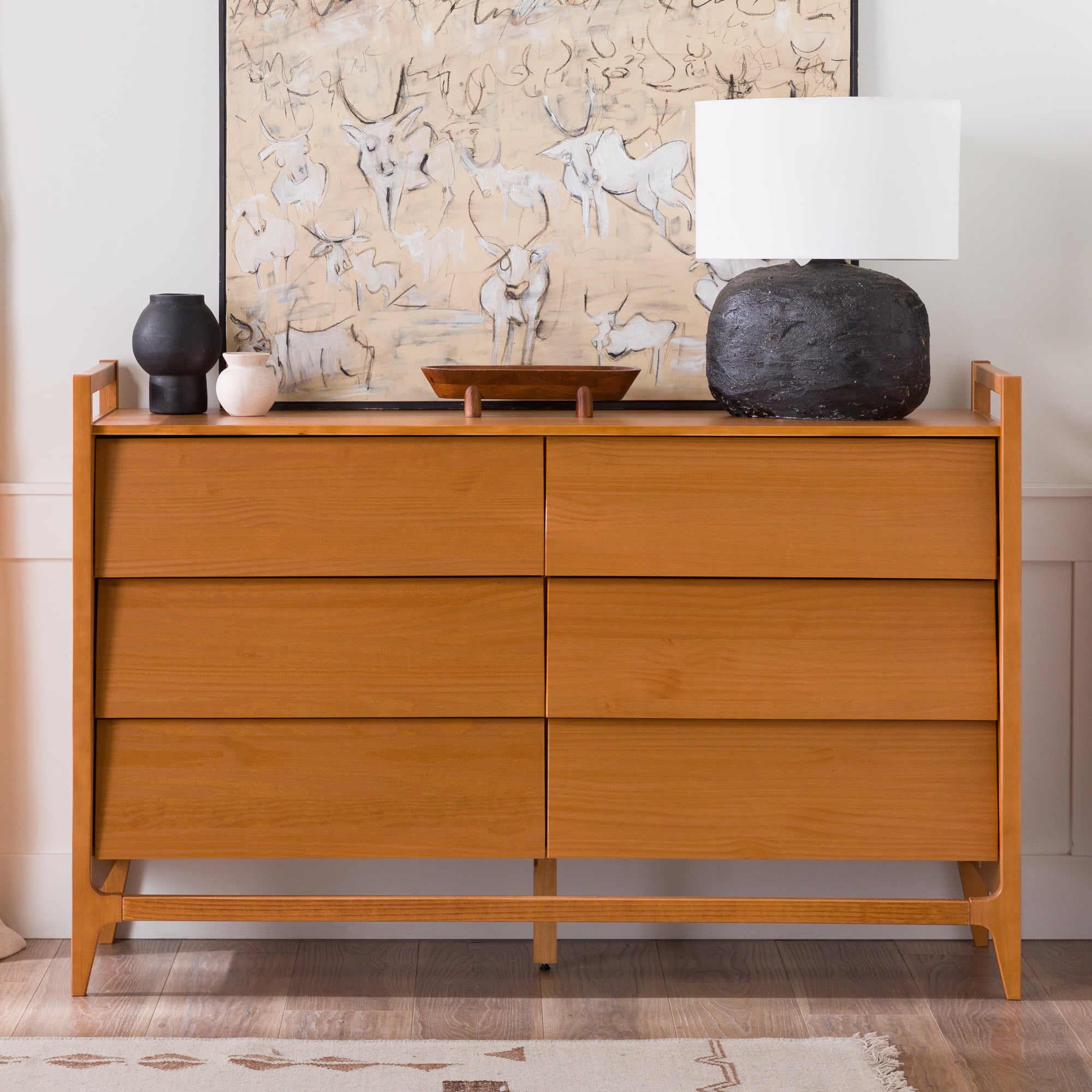 Manor Park Modern Angle-Front 6-Drawer Wood Dresser, Caramel