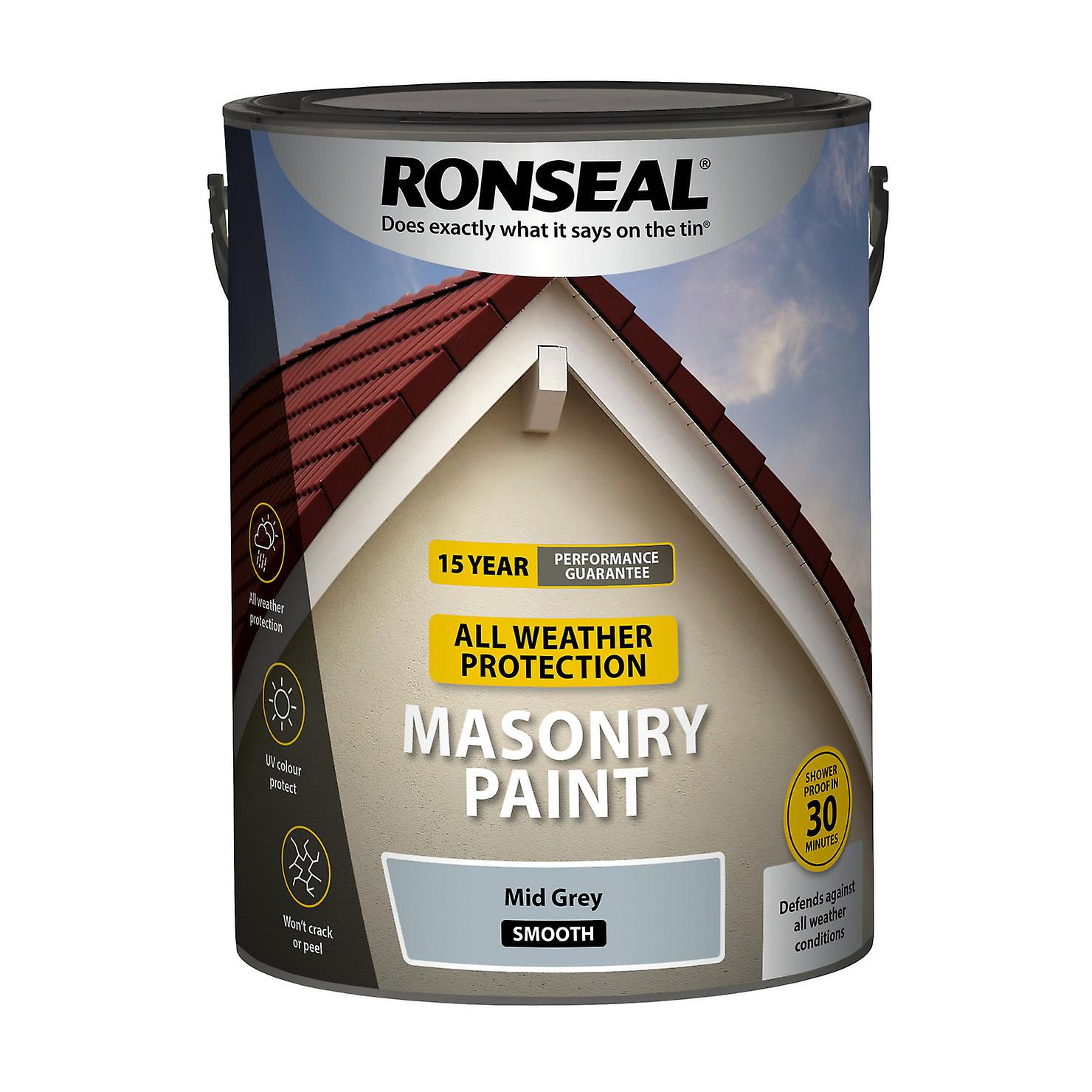 Ronseal All Weather UV Protection Smooth Masonry Paint 5L Mid Grey