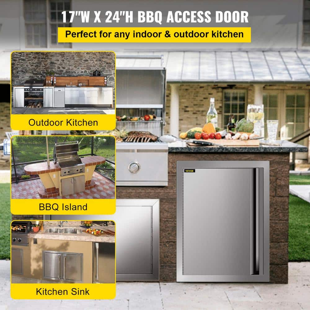 VEVOR 17 in. W x 24 in. H Single BBQ Stainless Steel Access Door with Recessed Handle Outdoor Kitchen Doors for Storage Room BXGCGMXKSKM17X241V0