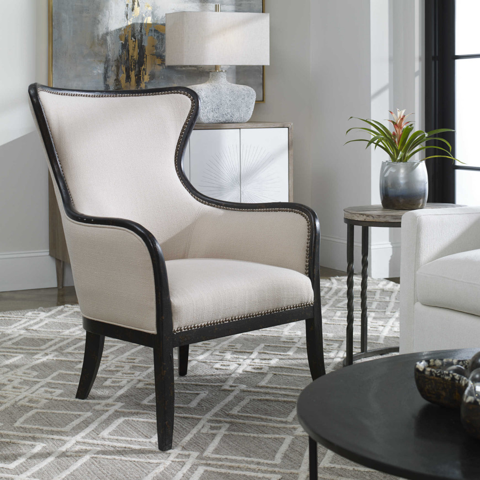 Elegant Black and White Curved Armchair   Transitional   Armchairs And Accent Chairs   by My Swanky Home  Houzz