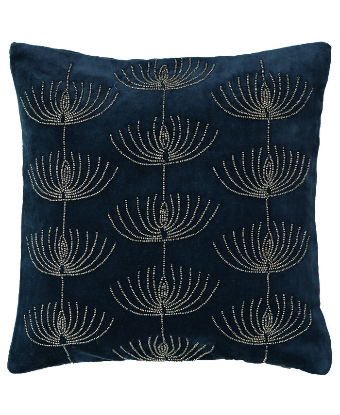 Mod Lifestyles Holiday Blue Collection Jewish Candelabra Velvet Embroidery And Beads Pillow， 14 X 14