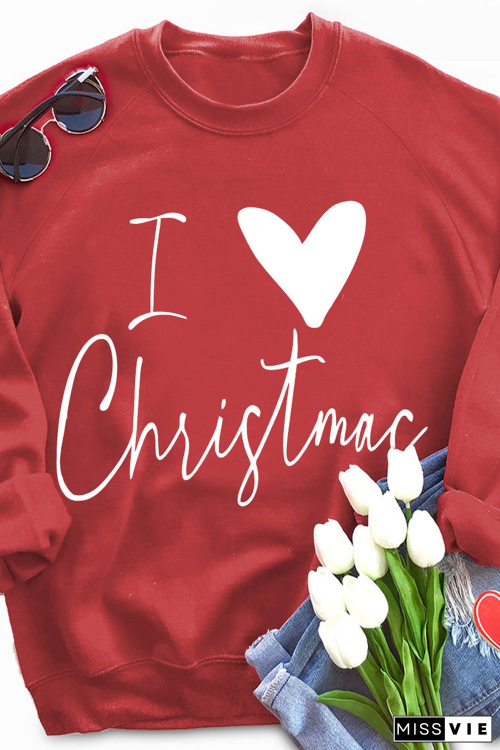 Red I Love Christmas Graphic Print Sweatshirt