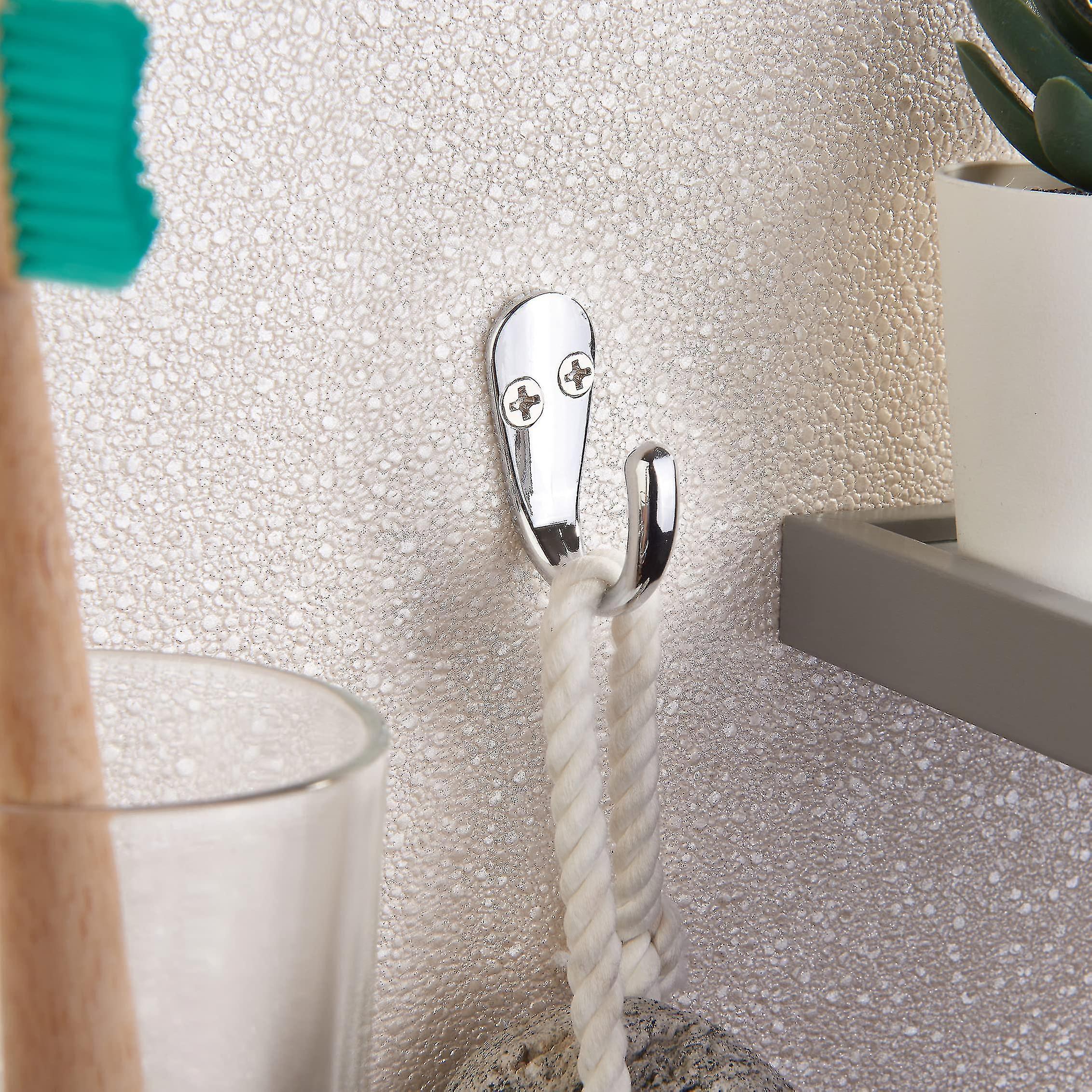 2x Single Robe Coat Hooks With Screws， Polished Chrome Finish， Door and Wall Mountable For Bathroom Bedroom Living