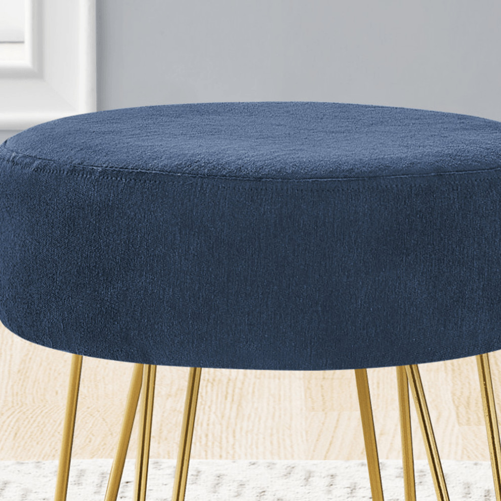 14 quotBlue Velvet And Gold Round Ottoman   Footstools And Ottomans   by HomeRoots  Houzz