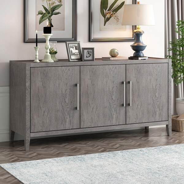 Modern Storage Cabinet Sideboard with 3 Metal Handles and 3 Doors， Wooden Cabinet with Adjustable Shelf for Entryway， Living Room