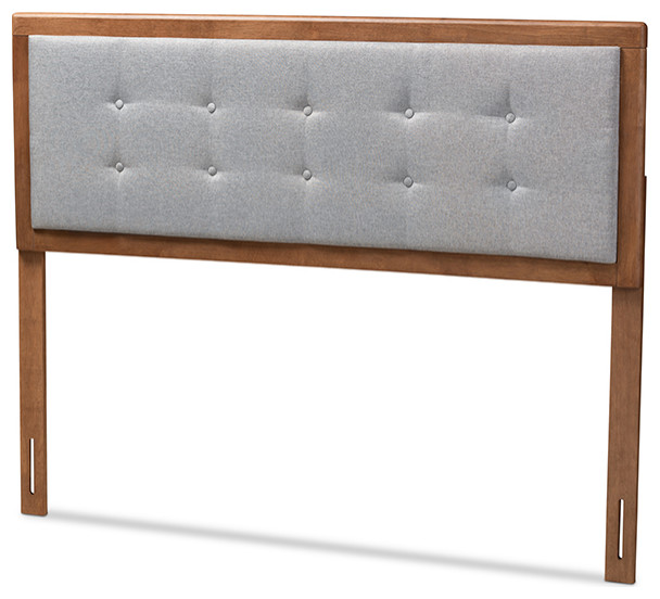 Sarine Mid Century Modern Light Gray Walnut Brown Wood Full Size Headboard   Transitional   Headboards   by VirVentures  Houzz