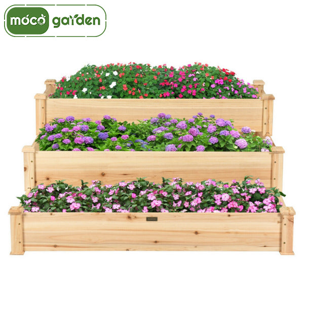 moco garden 3 Tier Raised Garden Bed Outdoor Elevated Flower Box Wooden Vegetables Growing Planter Large Vegetable Planting Box for Backyard/Patio/Gardener