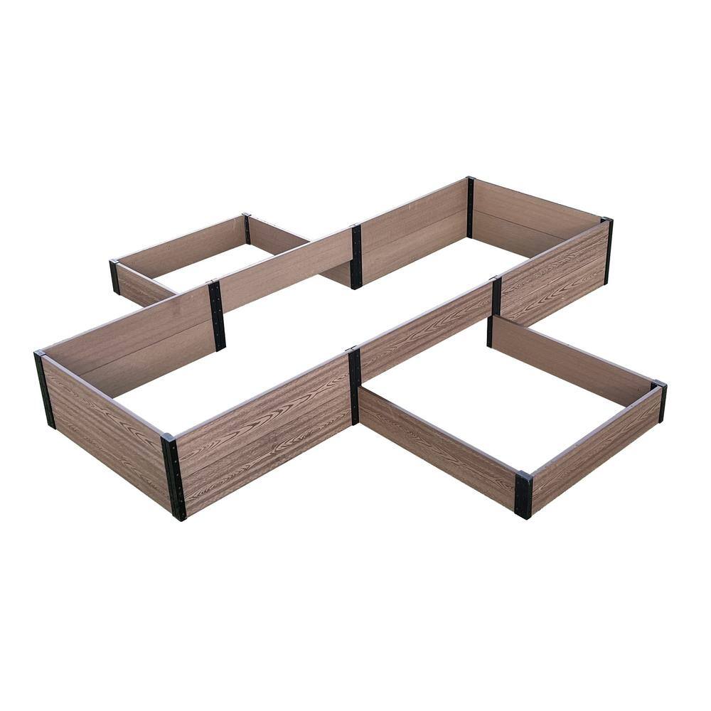 EverBloom 108 in. D x 14 in. H x 110 in. W Brown and Black Composite Board and Steel Terraced Cross Shape Garden Bed K2203