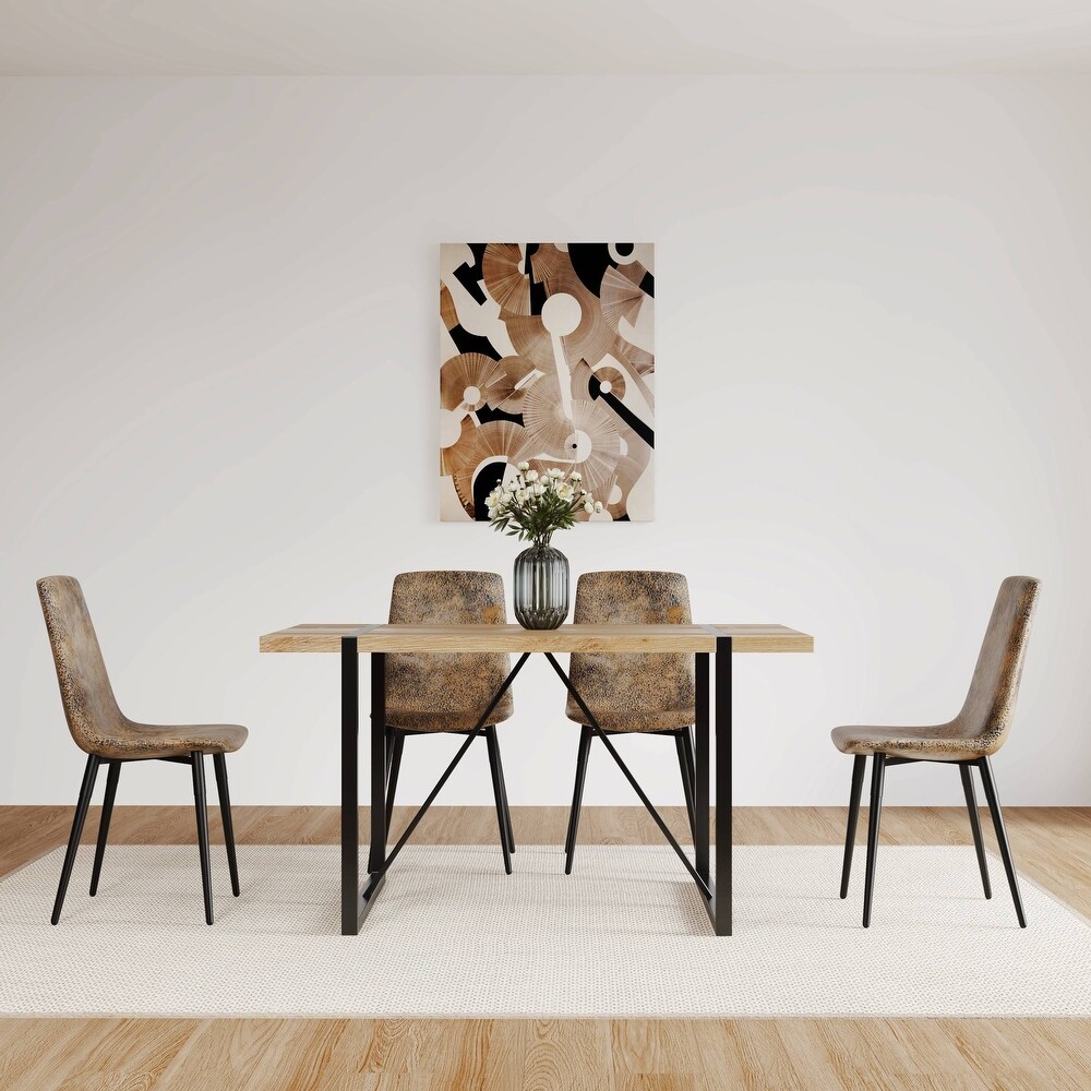 Rectangular 5 Piece Dining Table Set w/Linen Side Chairs  Brown