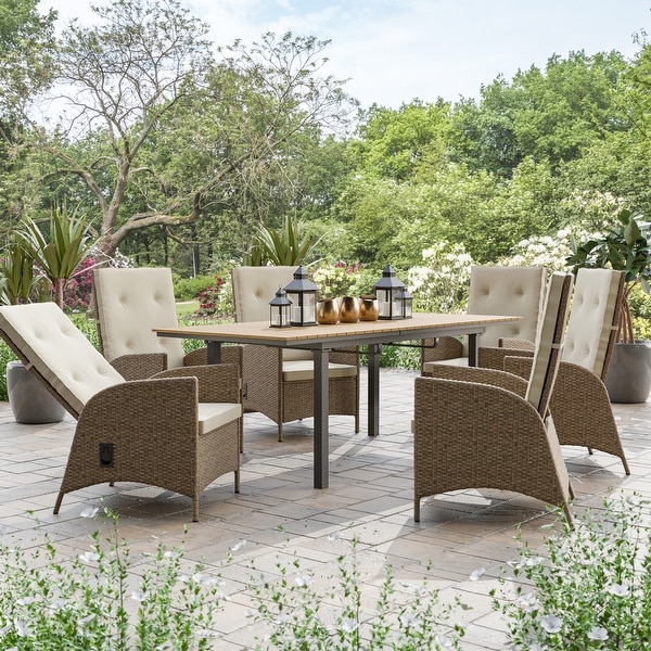 Mackay Teak Extendable and Reclining Outdoor Dining Set for 6 People