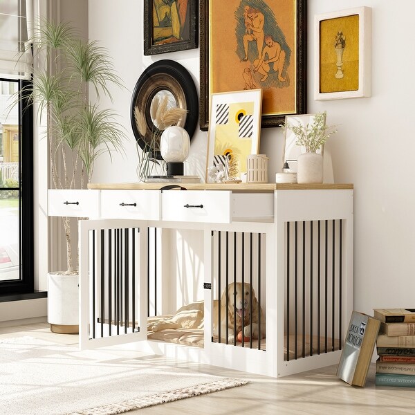 Modern Large Dog Crate with Storage Drawers