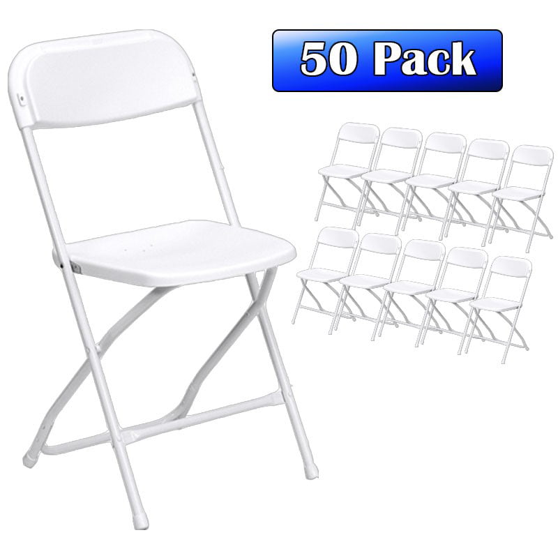 TentandTable Plastic Folding Chairs, White, 50 Pack