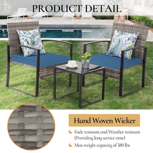 3Piece Wicker Bistro Set，Outdoor Patio chairs and Coffee Table