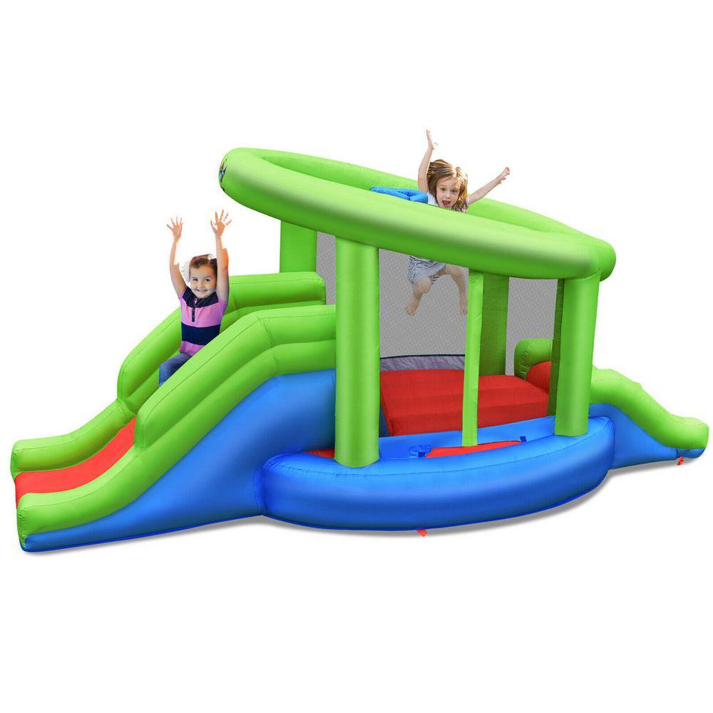 Gymax Inflatable Snail Bounce House Dual Slide Basketball Game with 480-Watt Blower GYM06910