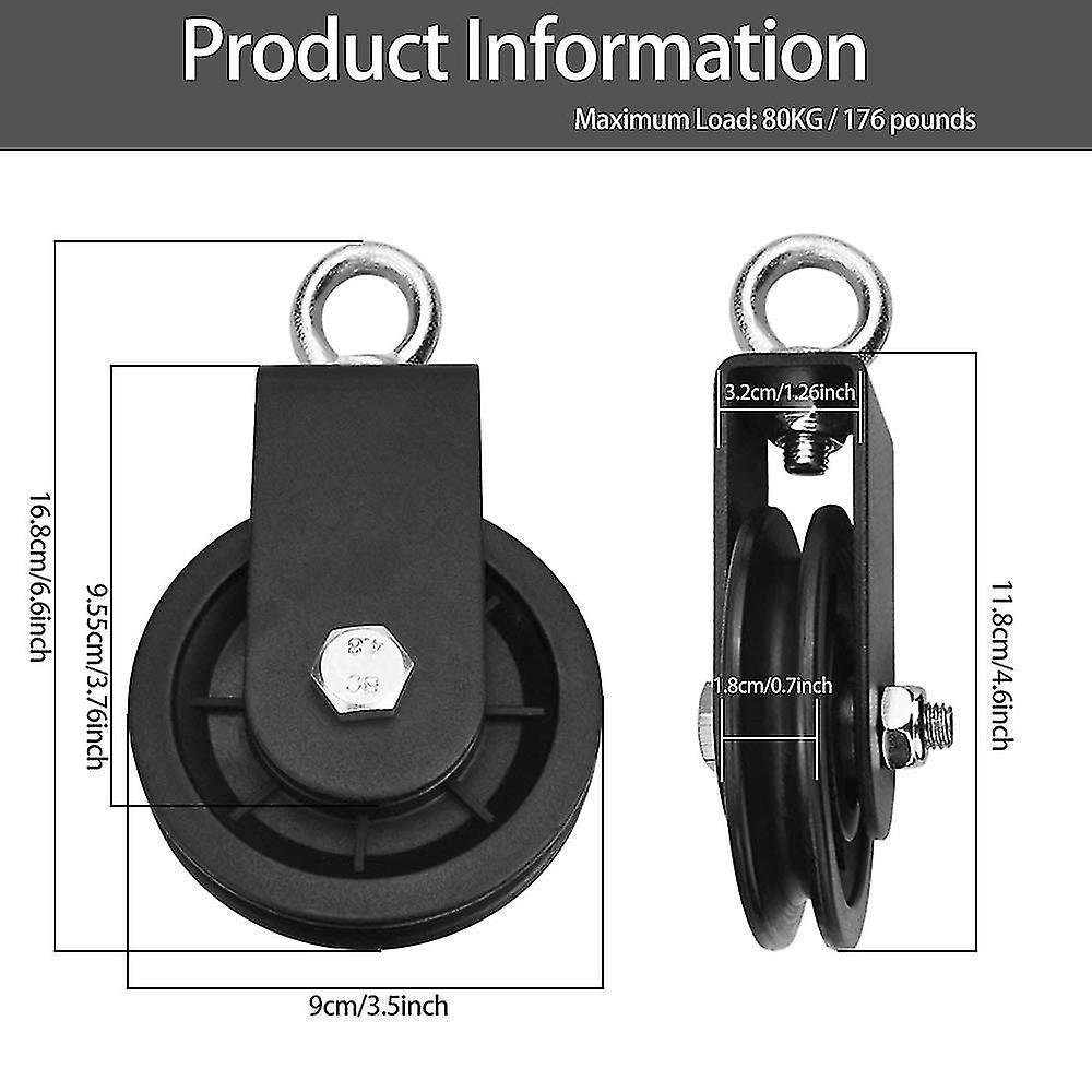 Cable Pulley， 90mm/3.54in Nylon Fitness Pulley 360 Degree Rotation Traction Wheel Wire Pulley Wheel Heavy Duty Traction Wheel For Home Diy Fitness Equ