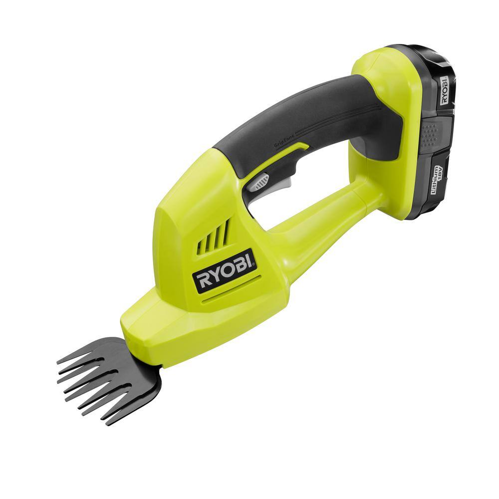 RYOBI ONE+ 18V Cordless Battery Grass Shear and Shrubber Trimmer with 1.3 Ah Battery and Charger P2910