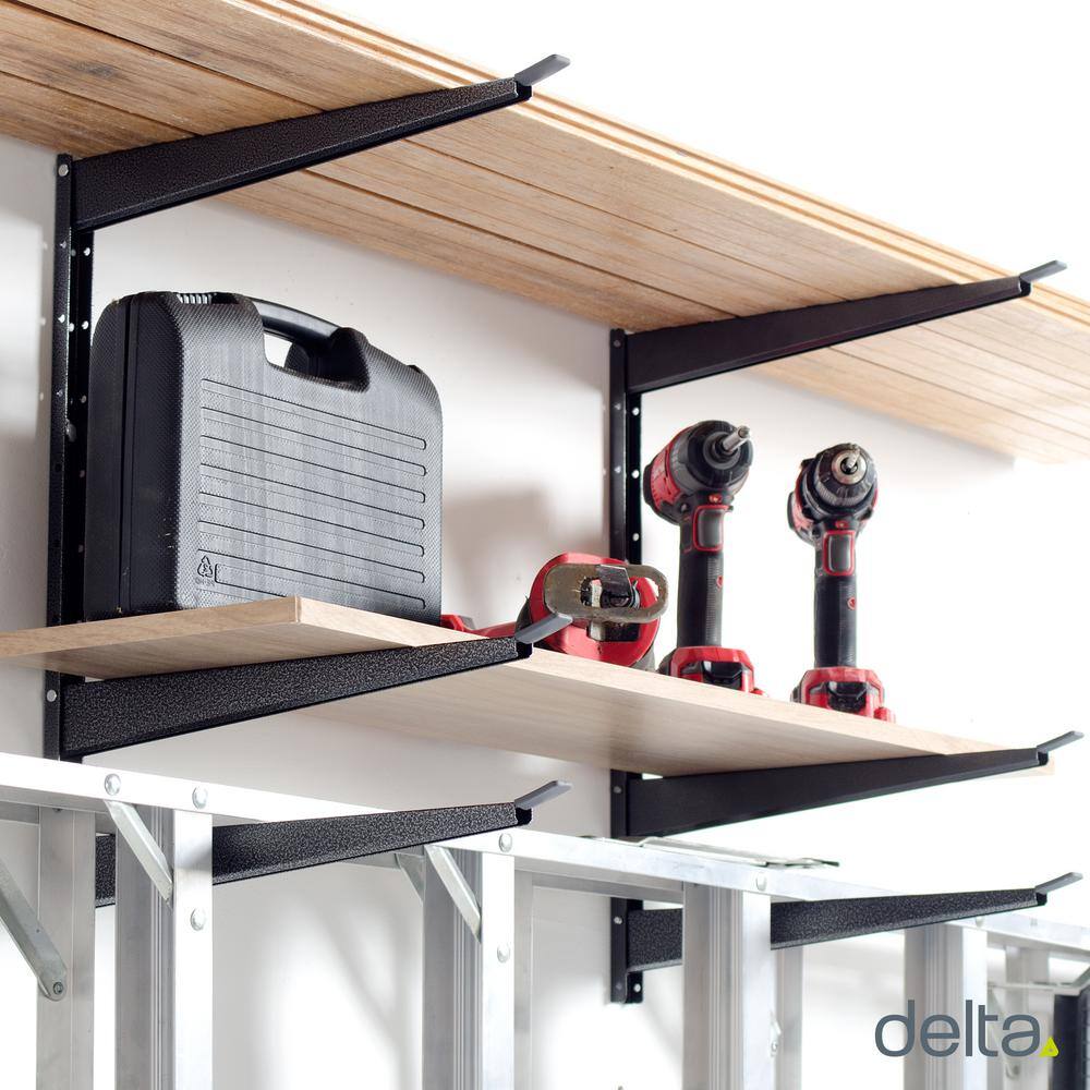 Delta 16 in. x 21 in. Heavy Duty Wall Rack Adjustable 3 Tier Lumber Rack Holds 480 lbs. Steel Garage Wall Shelf with Brackets HDRS1000HD