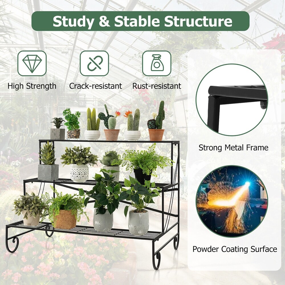 Gymax 3 Tier Metal Shelf Ladder Shaped Plant Stand Flower Pot Display