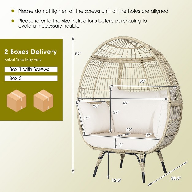 Costway Patio Oversized Rattan Egg Chair Lounge Basket With 4 Cushions For Indoor Outdoor