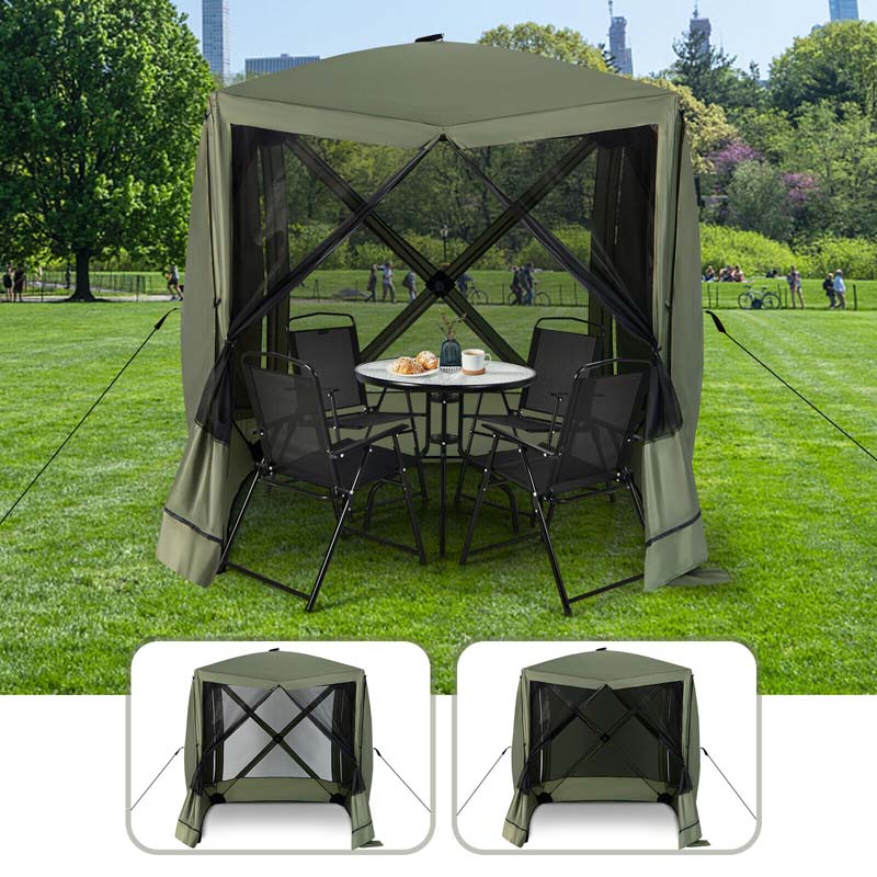 6.7 x 6.7 FT Foldable Pop-Up Camping Gazebo with Netting & Carry Bag, Portable Screen Tent Instant Canopy Shelter