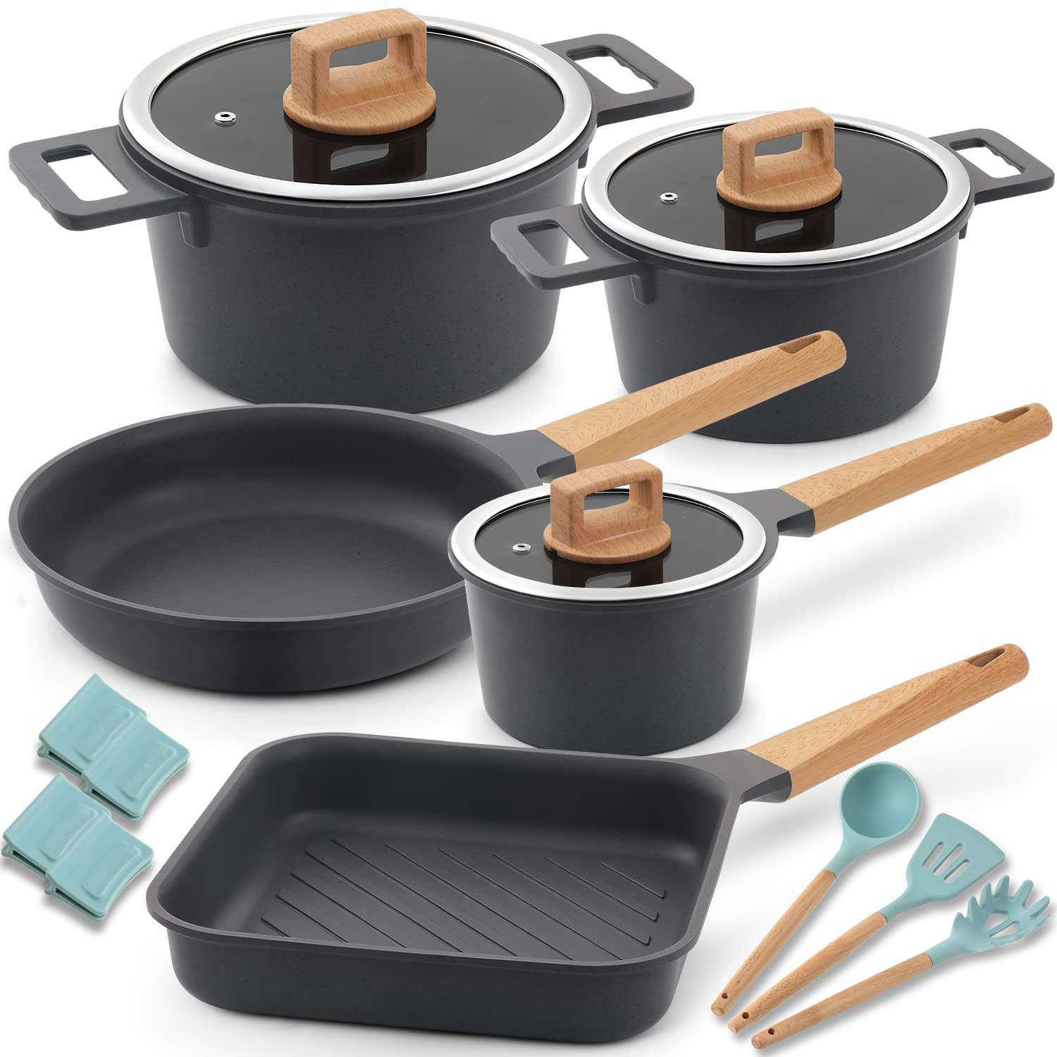 Nonstick Pots and Pans Set with Cooking Utensil 15 Piece