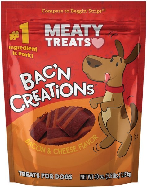 Meaty Treats Bac'n Creations Bacon and Cheese Flavor Dog Treats， 40-oz bag