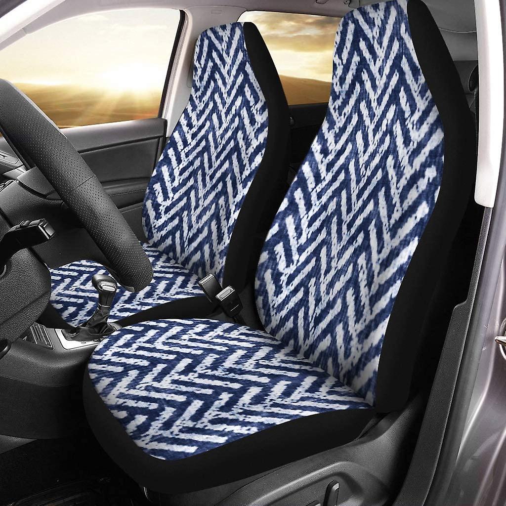 Set Of 2 Car Seat Covers Blue White Line Universal Auto Front Seats Protector Fits For Car，suv Sedan，truck D 74560