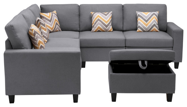 Nolan Linen Reversible Sectional Storage Ottoman Interchangeable Legs   Contemporary   Sectional Sofas   by Lilola Home  Houzz