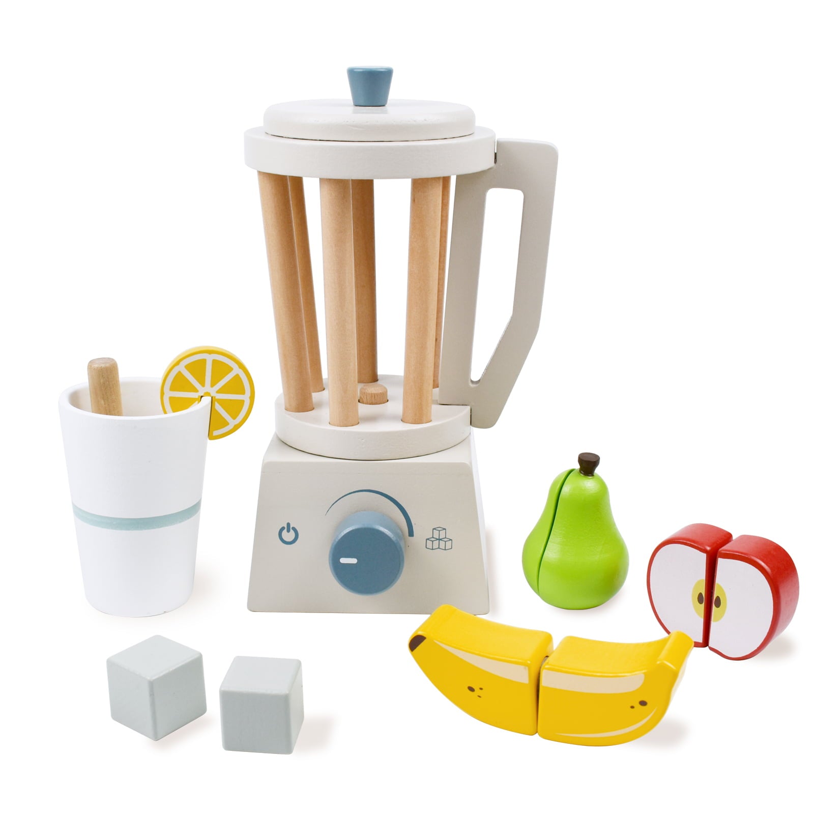 PairPear Smoothie Maker Blender Set - Wooden Toy Mixer Food Play Kitchen 14 pcs Accessories for Kids