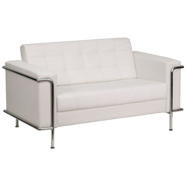 Flash Furniture HERCULES Lesley Series Contemporary White Leather Love Seat with Encasing Frame [ZB-LESLEY-8090-LS-WH-GG]