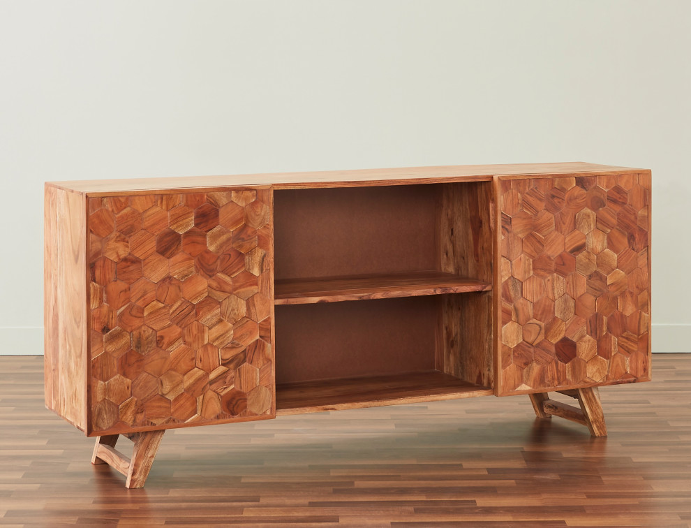 Hive Solid Hardwood 66 quotTV Unit  Natural Finish   Midcentury   Entertainment Centers And Tv Stands   by Oak Idea Corporation  Houzz