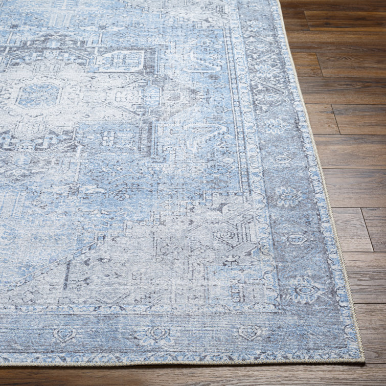 Mya Machine Washable Oriental Brick Red/Light Gray Area Rug