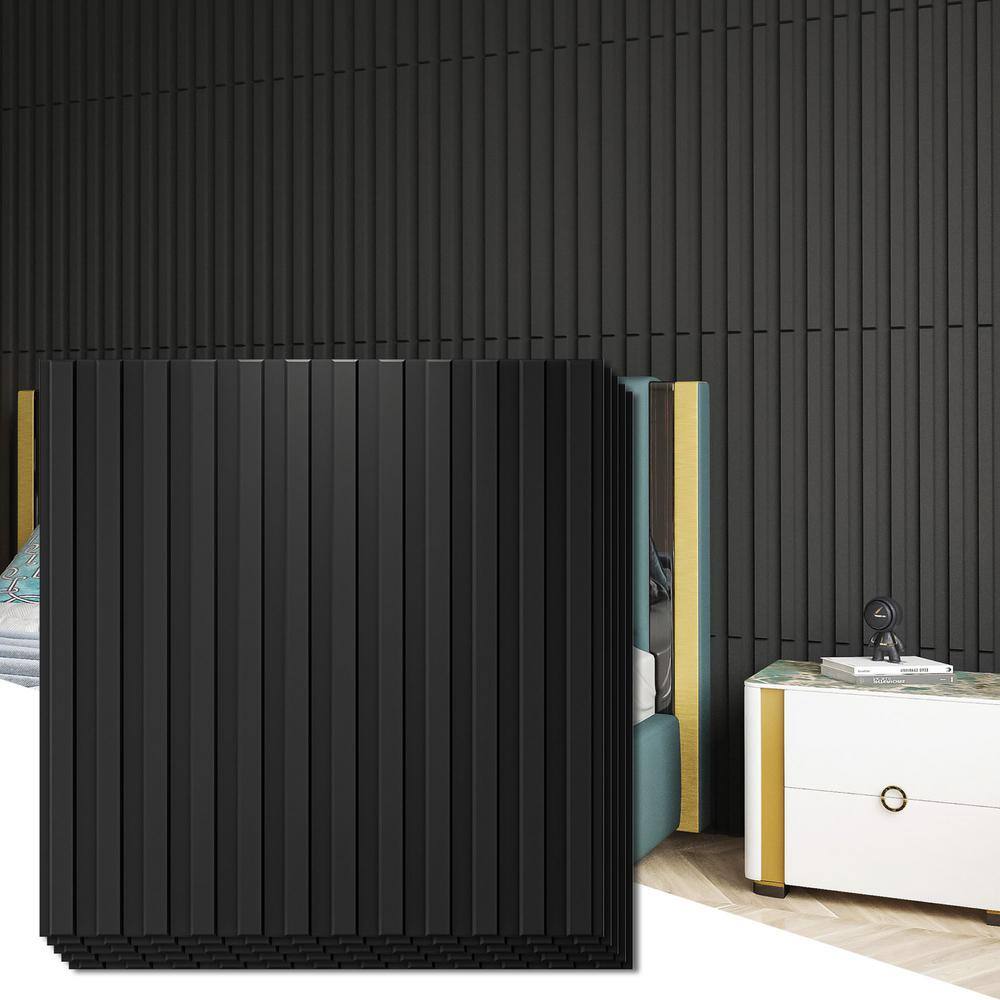 Art3d Slat Fluted Design 0.04 in. x 19.7 in. x 19.7 in. Black Square Edge Decorative 3D Wall Paneling (12 Pack) A10hd064BK