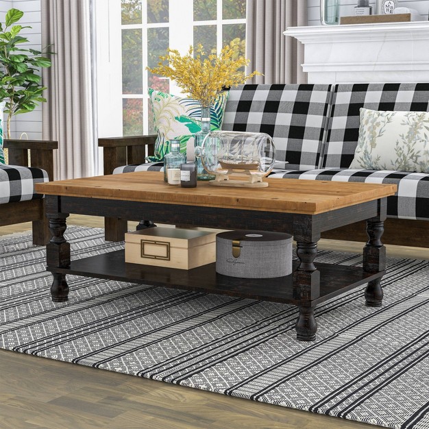 Philoree Wooden Traditional Coffee Table Antique Black And Oak Homes Inside Out