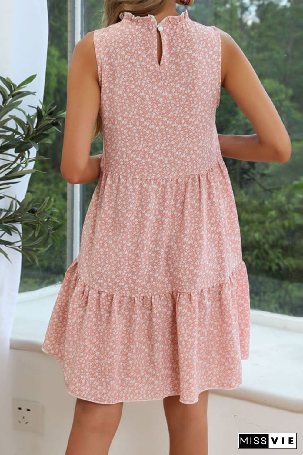 Pink Tiered Sleeveless Floral Dress