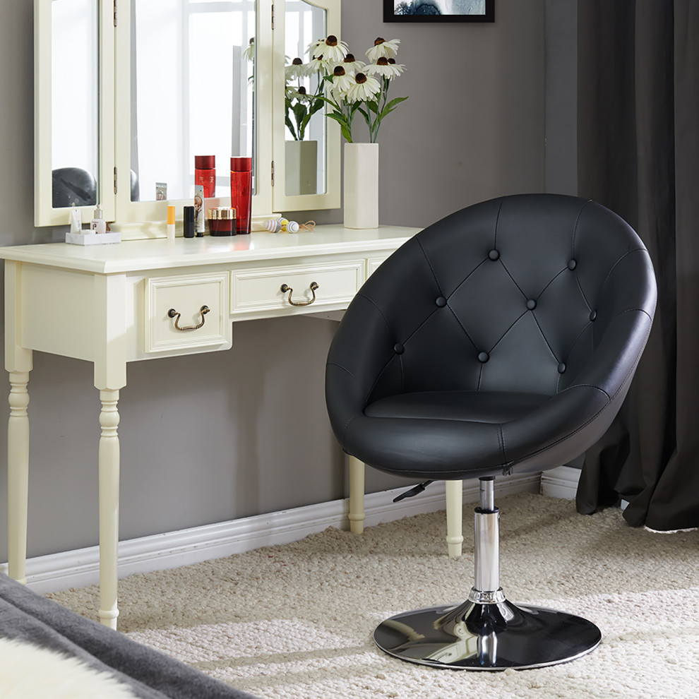 Button Tufted Swivel PU Leather Papasan Chair   Contemporary   Vanity Stools And Benches   by Duhome inc  Houzz