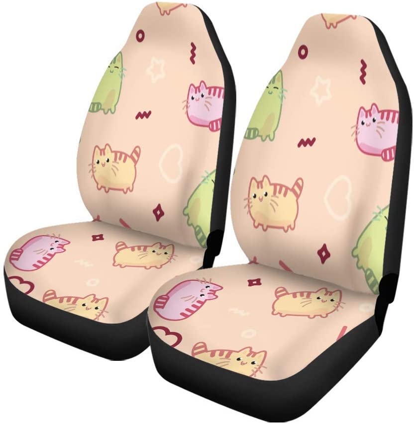 KXMDXA Set of 2 Car Seat Covers Pattern Cute Kawaii Cat Kitten Kitty Pet Universal Auto Front Seats Protector Fits for Car，SUV Sedan，Truck